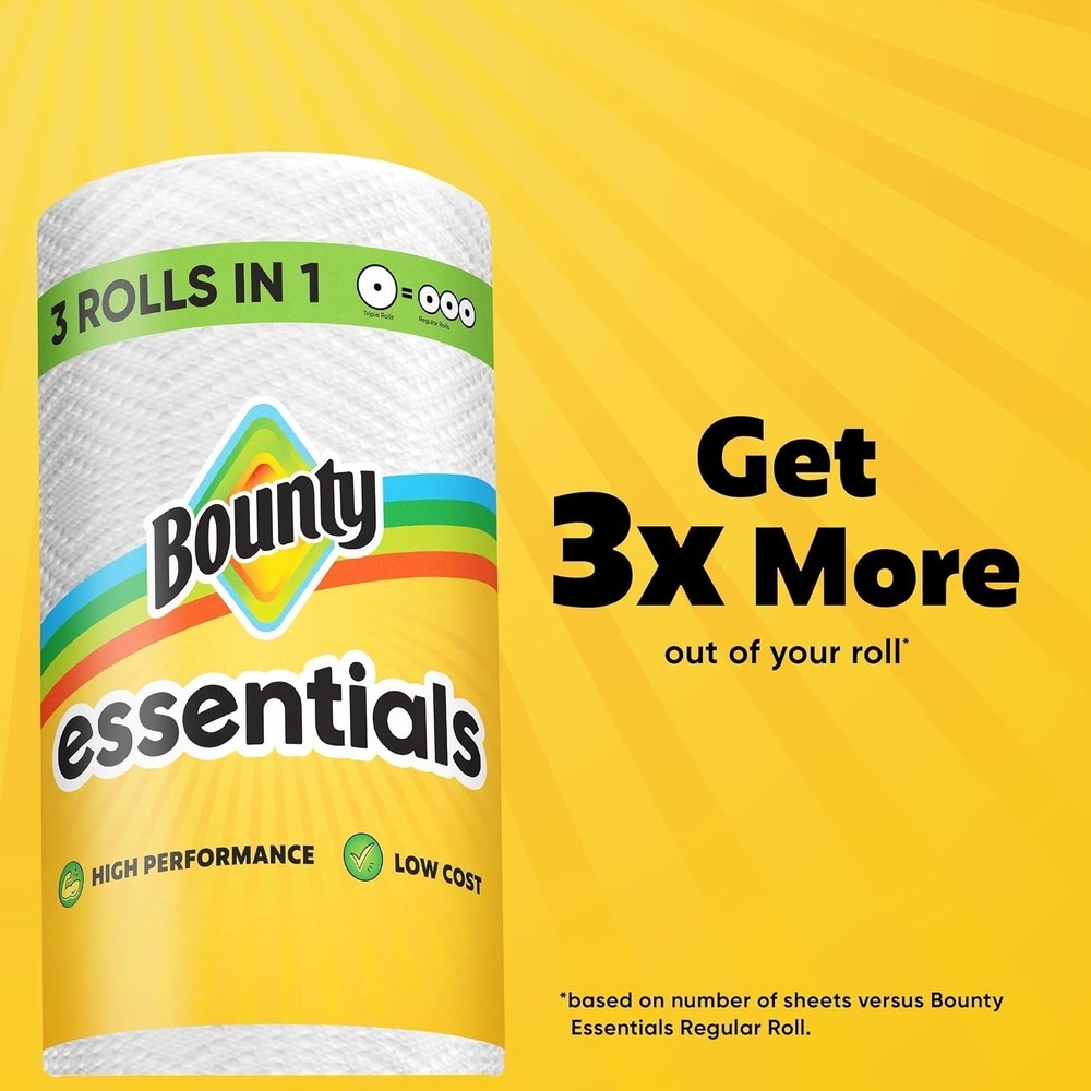 Bounty Essentials Select-A-Size Paper Towels, White, 2 Triple Rolls = 6 Regular