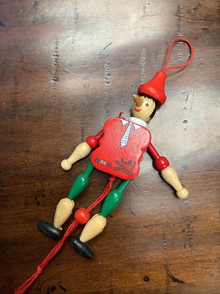 Vintage 11" Italy Made Pinnochio Pull String Puppet Toy