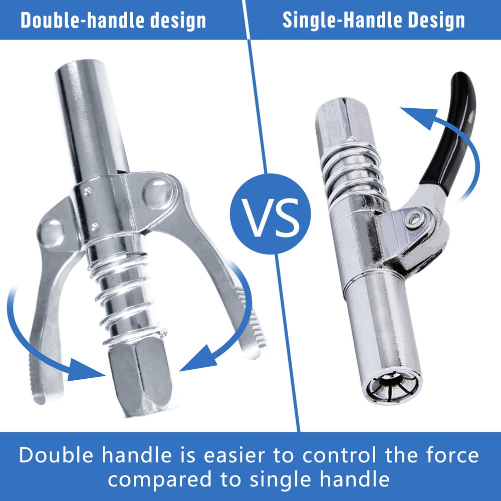 2 Pack Grease Gun Coupler Double Handle Quick Release Lock On Coupling with Hose