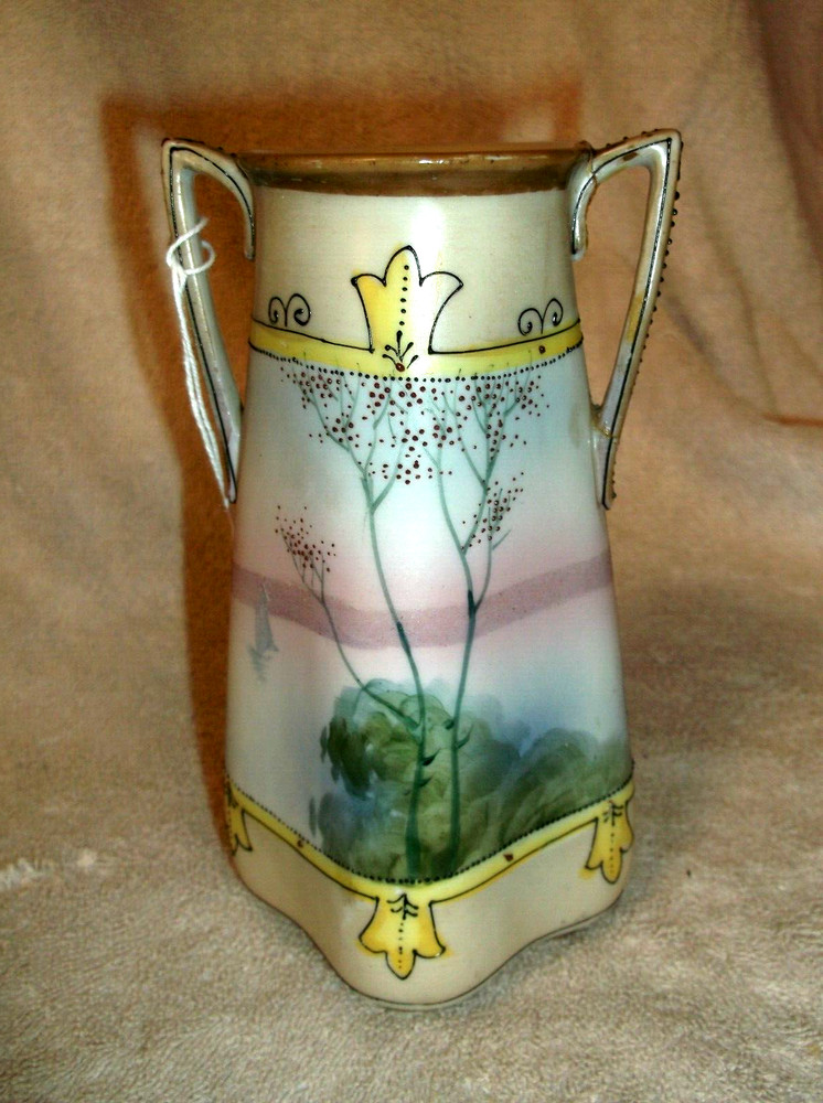 Hand Painted Nippon Double Handle Vase 6" tall