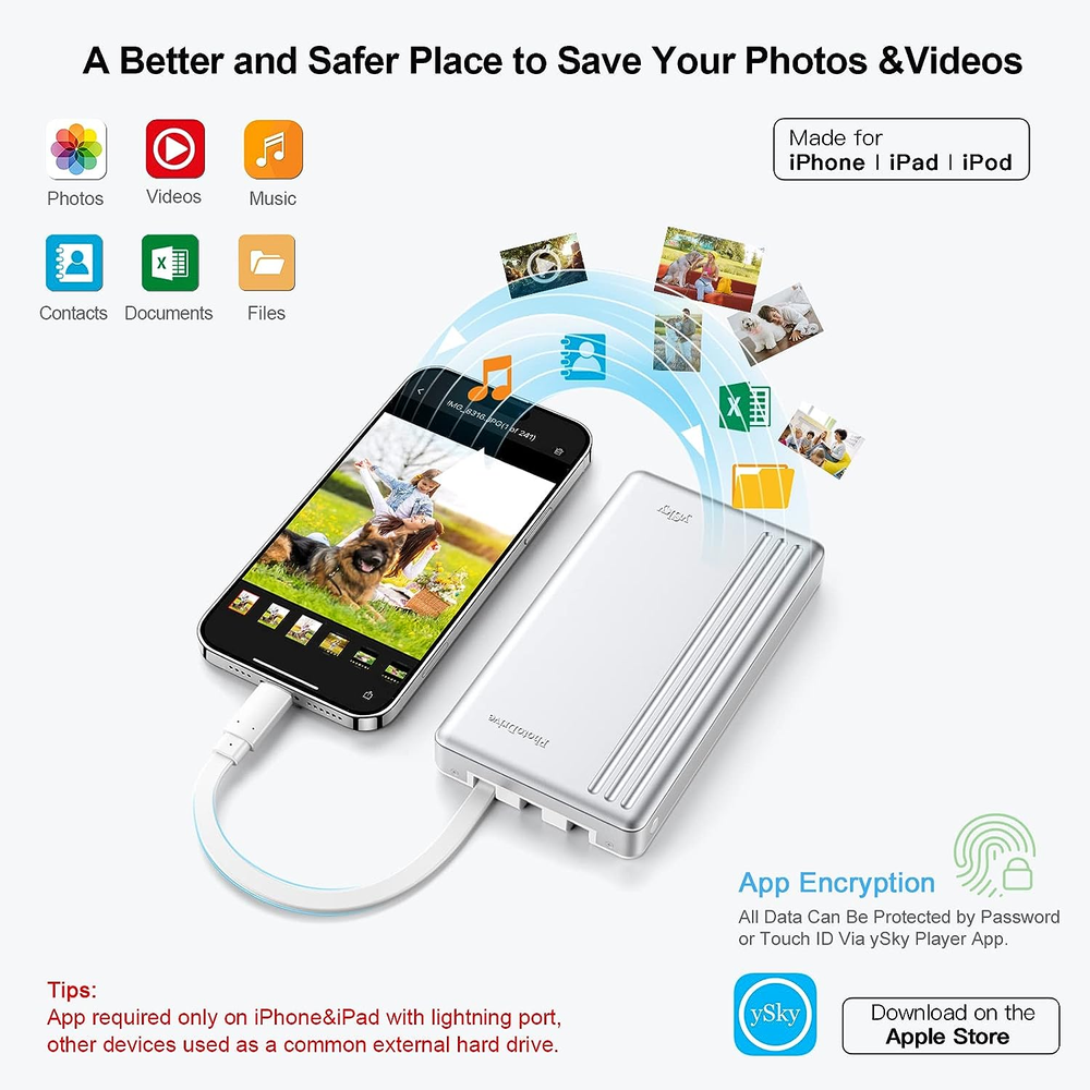 Mfi Certified 2TB External Hard Drive for Iphone Ipad Macbook Computer,Portable