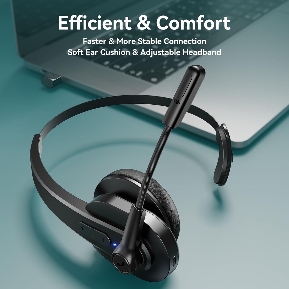 Bluetooth Headset with USB Dongle for Computer, Single-Ear Wireless Headset w...