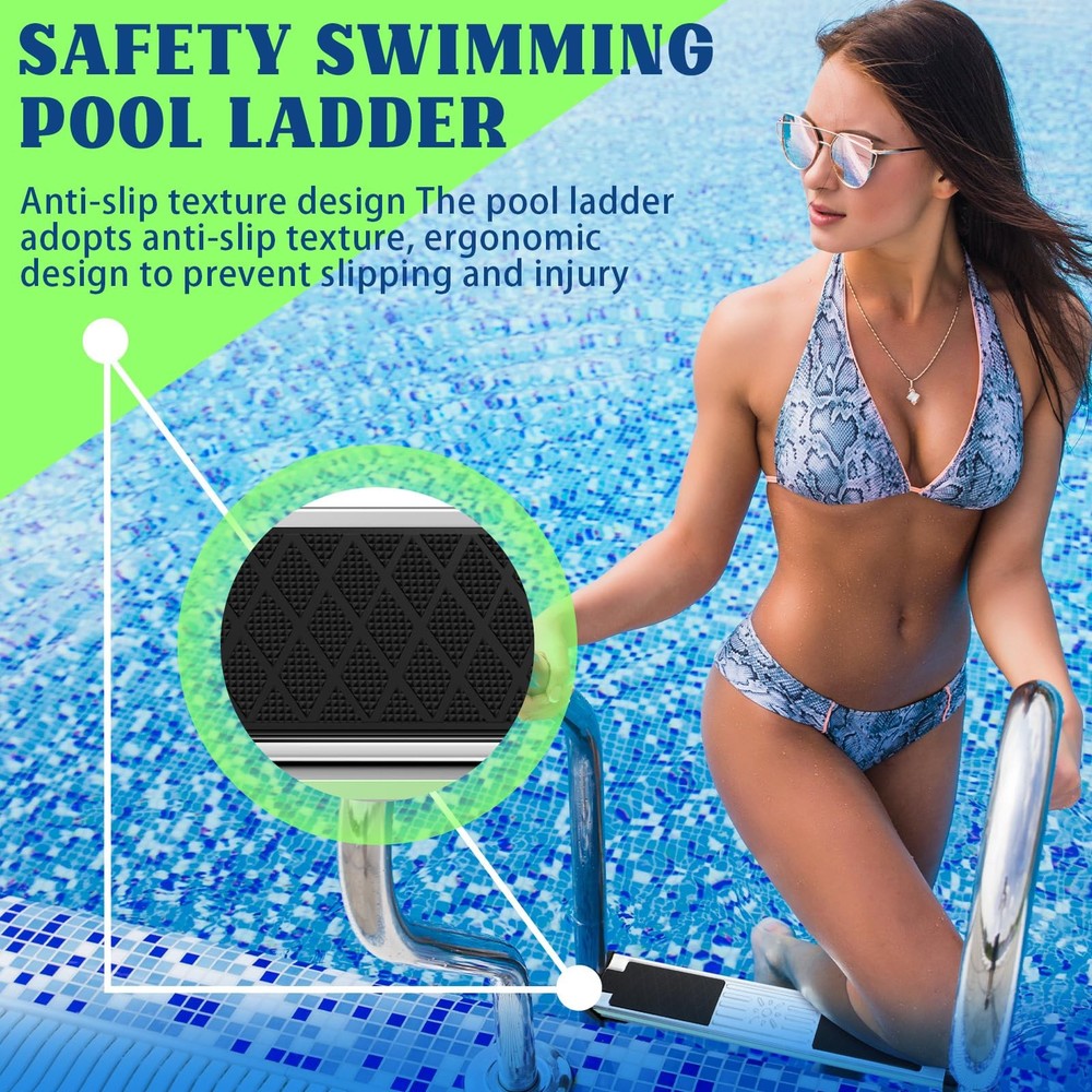 3 Piece Stainless Replacement Above Ground Pool Ladder with Reflective Strips...