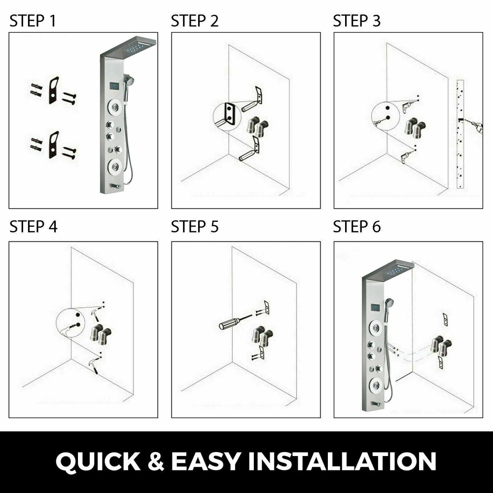 Stainless Steel Shower Panel System 5 Function LED Rain&Waterfall Message Body