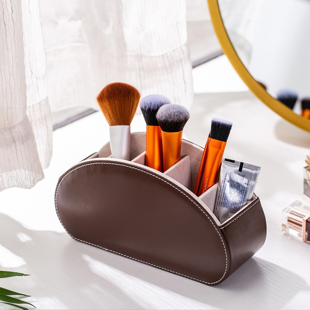 Remote Control Holders Organizer Box with 5 Compartment PU Leather Multi-func...