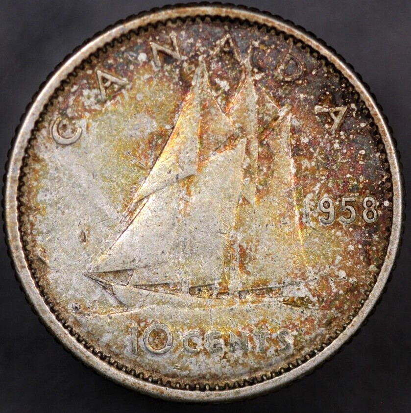 1958 CANADA SILVER DIME TONED- LOT AA 2810