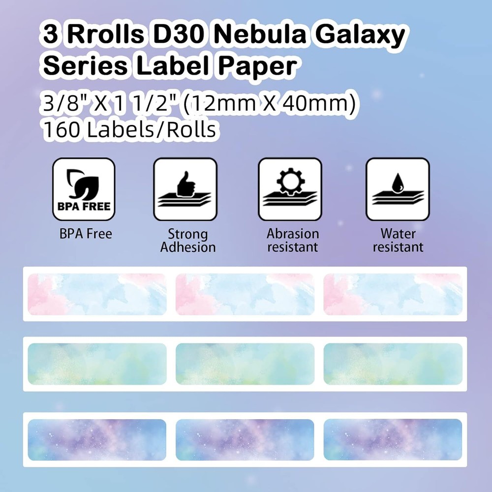 Phomemo Labels 12×40mm Starry Night Self-Adhesive Thermal For D30 Label Maker