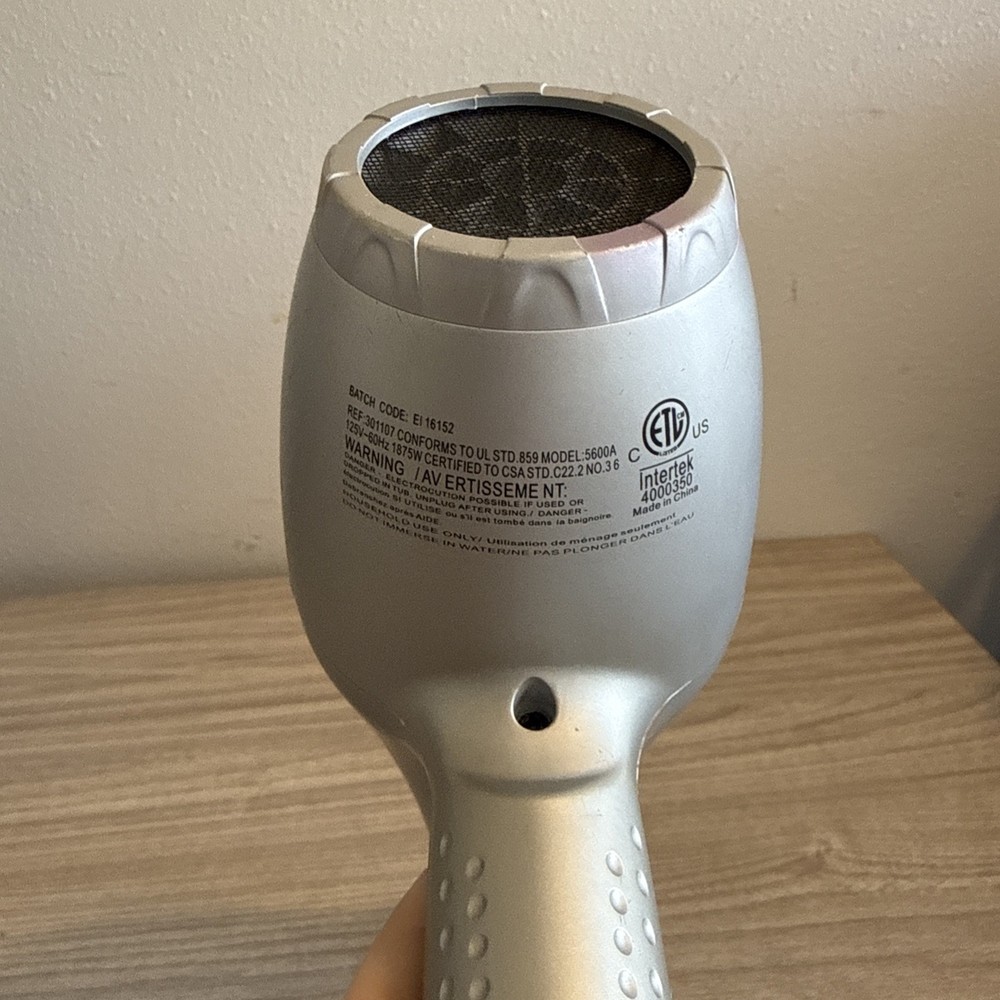 Ion Whisper Quiet Lite 5600A Silver Electric 1875W Ionic Ceramic Hair Dryer