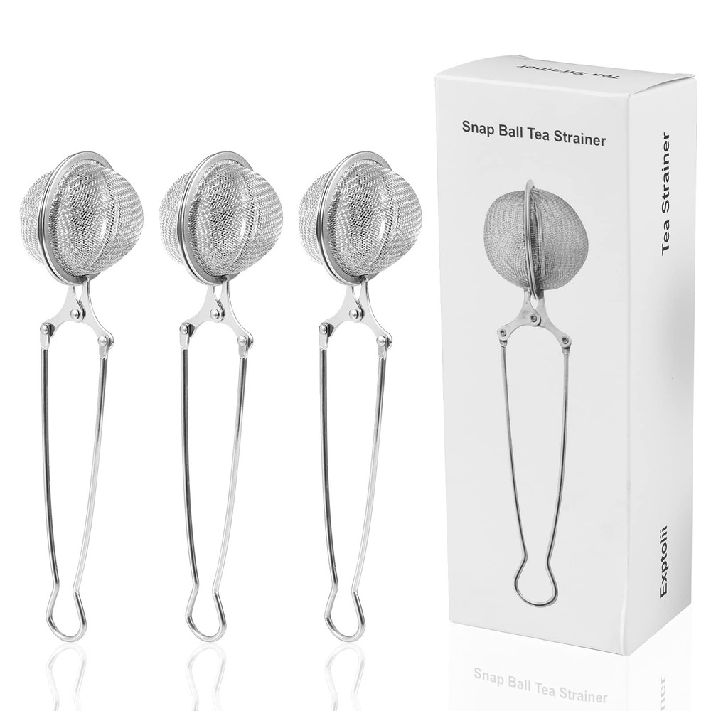 Snap Ball Tea Strainer, 3 Pack Stainless Steel Tea Infuser Filter with Handle...