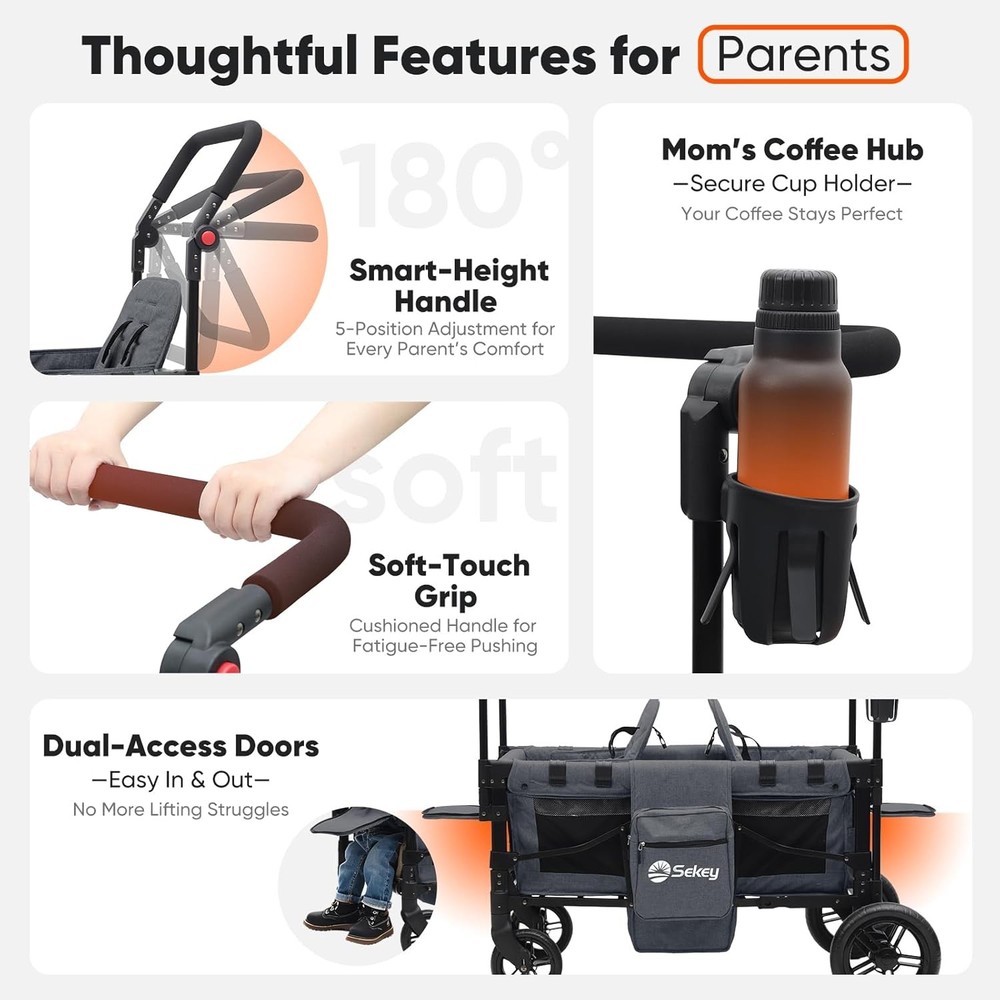 Stroller Wagon 2 Kids Convertible Canopy Storage