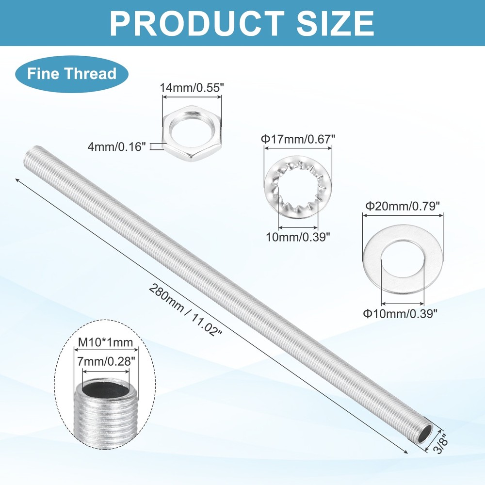 35Pcs 11" M10 Lamp Pipe Kit with Lock Nuts Washers for Assembly, Silver