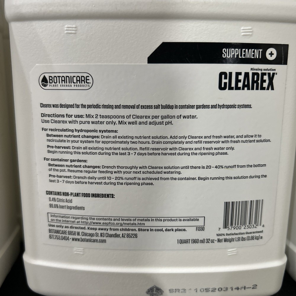 Botanicare Clearex 32 oz / 1 Quart - Salt Leaching Nutrient Flush Solution QT