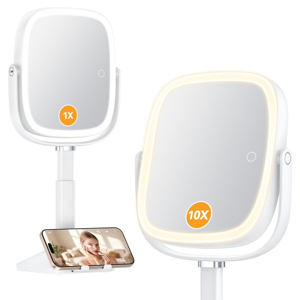 1X/10X Lighted Magnifying Mirror with Lights, Height Adjustable Lighted Makeu...
