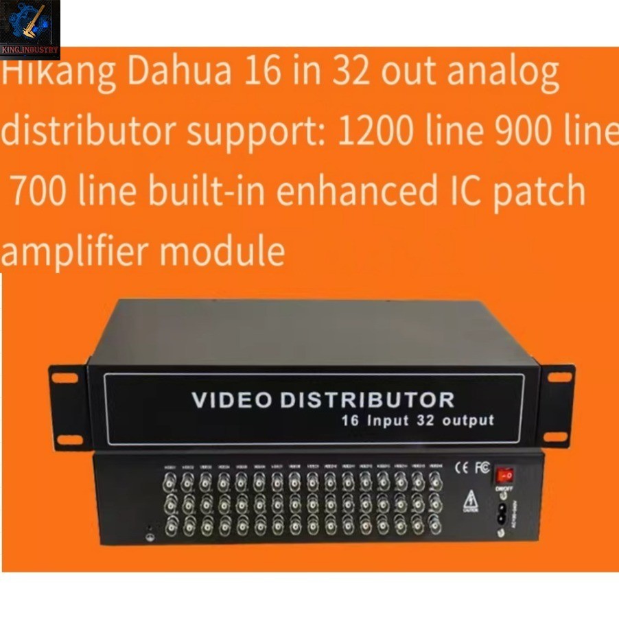 Rack-mounted 16-input 32-output video distributor BNC with 1 input and 2 outputs