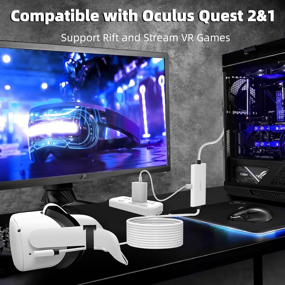 Design 16FT Link Cable for Quest 3S/3, Quest 2, Quest Pro, with Separate Char...