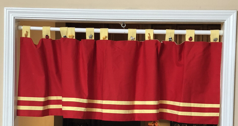 Nursery Valence Red Yellow 72” Giraffe, Ladybug, Elephant, Zebra Accent Buttons