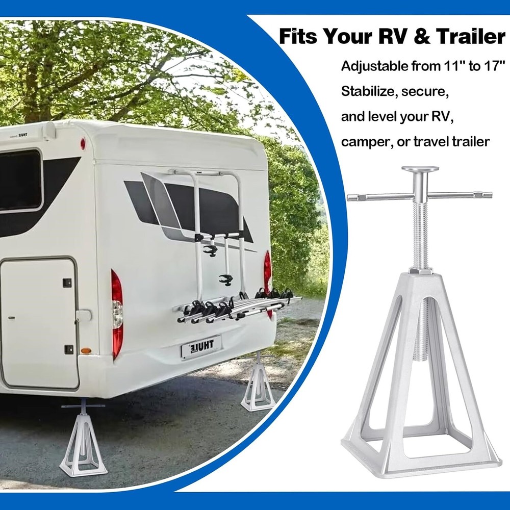 Aluminum RV Stack Jack Adjustable Trailer Stabilizer Support Camper Level Stand