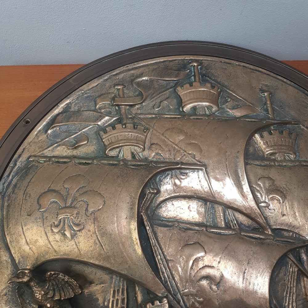 art deco bronze plaque galleon