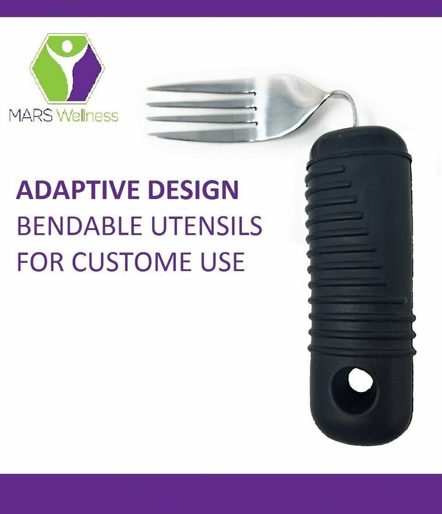 NEW 3 Piece Super Easy Grip Flatware Set - Bendable Built Up Fork, Knife, Spoon