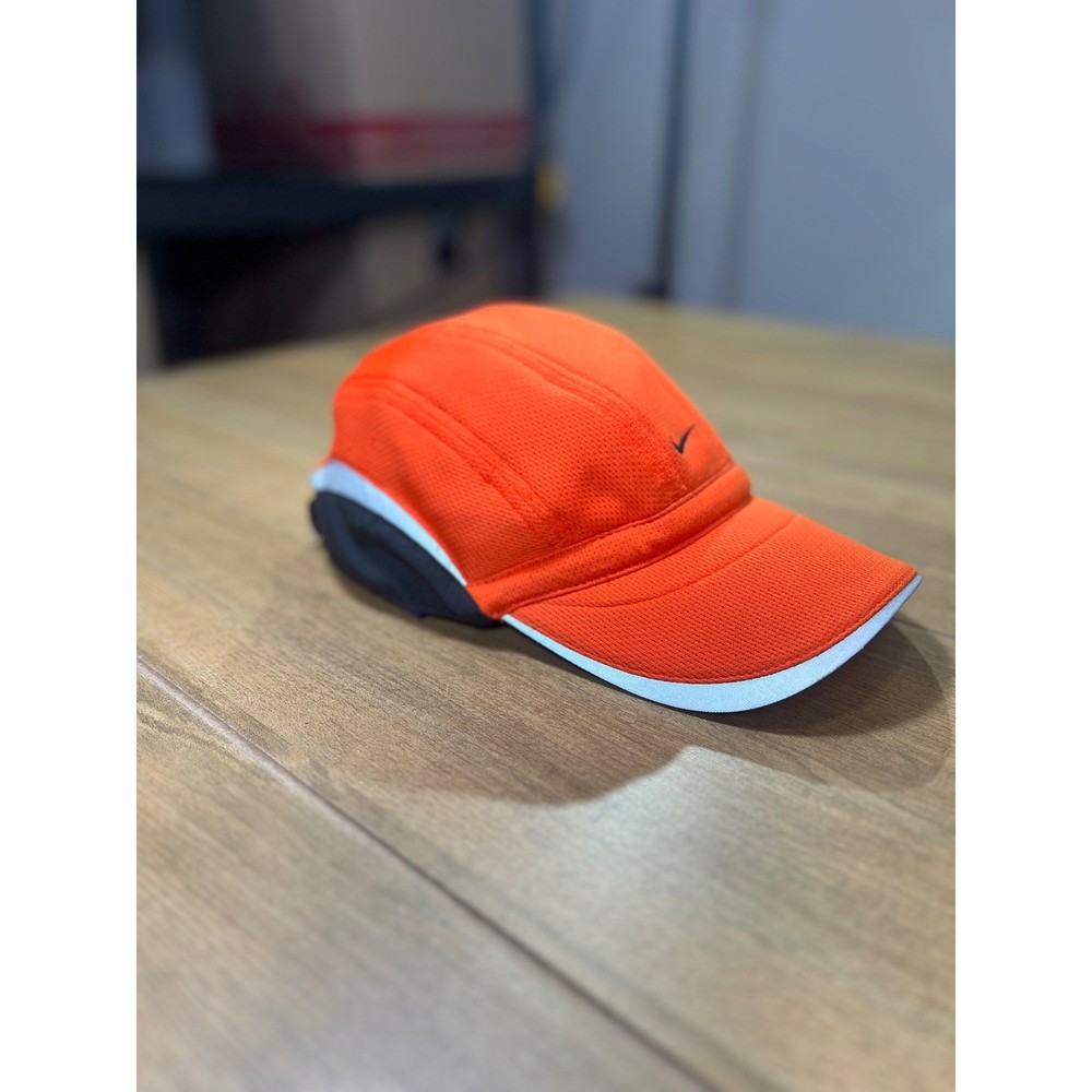 Vintage Nike Hat Cap Strapback Orange Tailwind 7 Panel Reflective Tennis Cycling