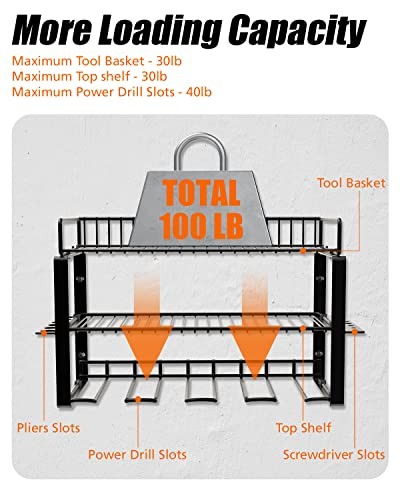 Power Tool Organizer Holder - Wall Mount Style for Power Tool Drill as Heavy