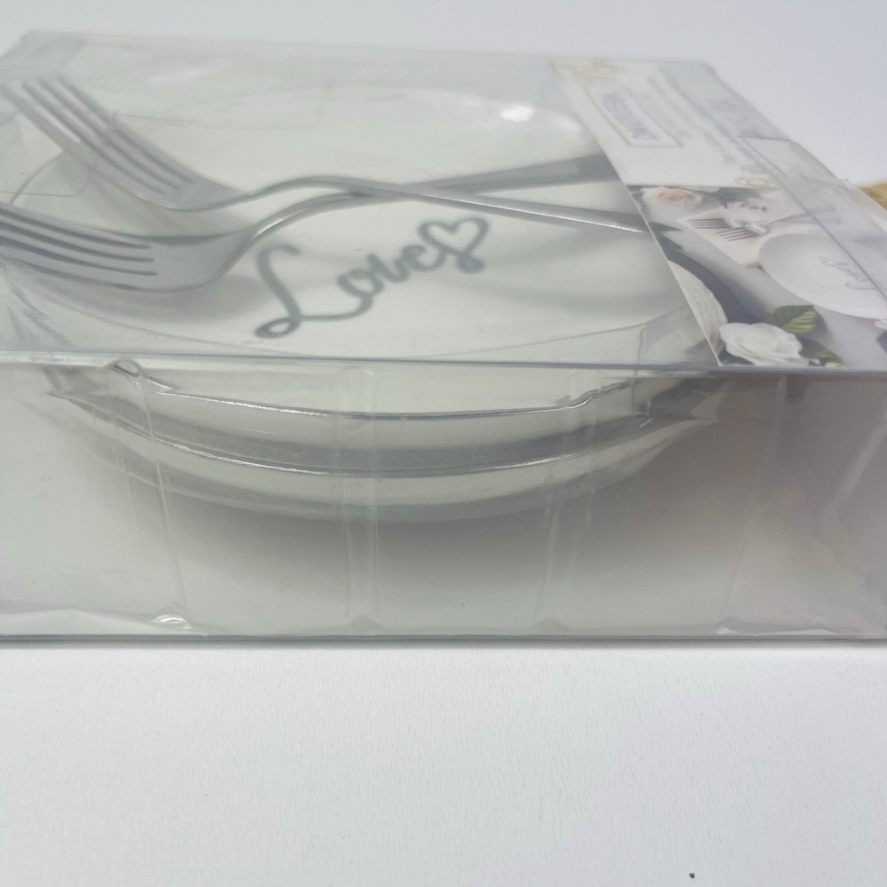 David Tutera Wedding Bride Groom Cake Plate Fork Set 4 PC