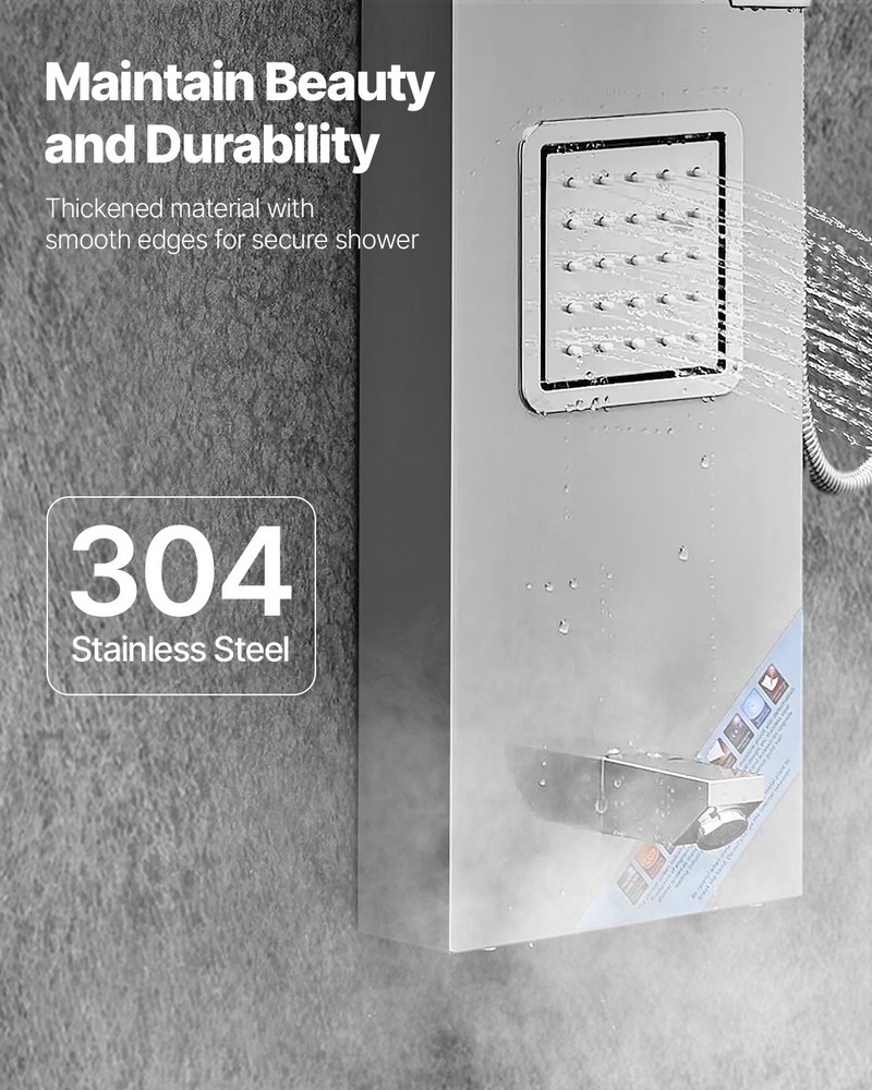 VEVOR Shower Panel Tower System Stainless Steel Column Rainfall Head Massage