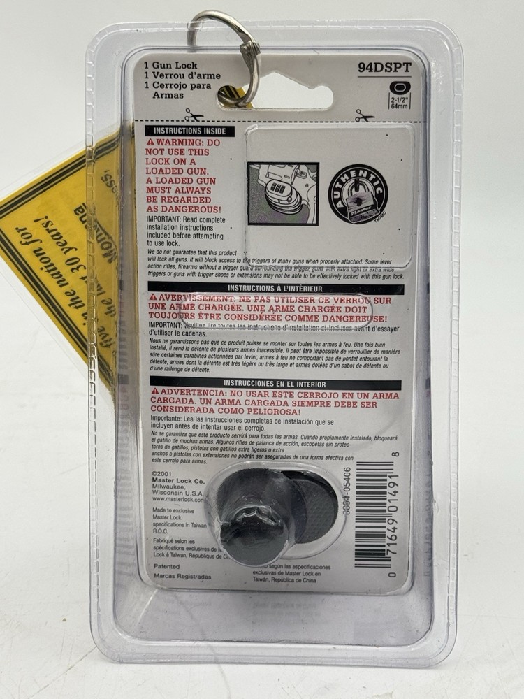 NEW Master Lock 94DSPT MasterLock Trigger Gun Lock Combination Black