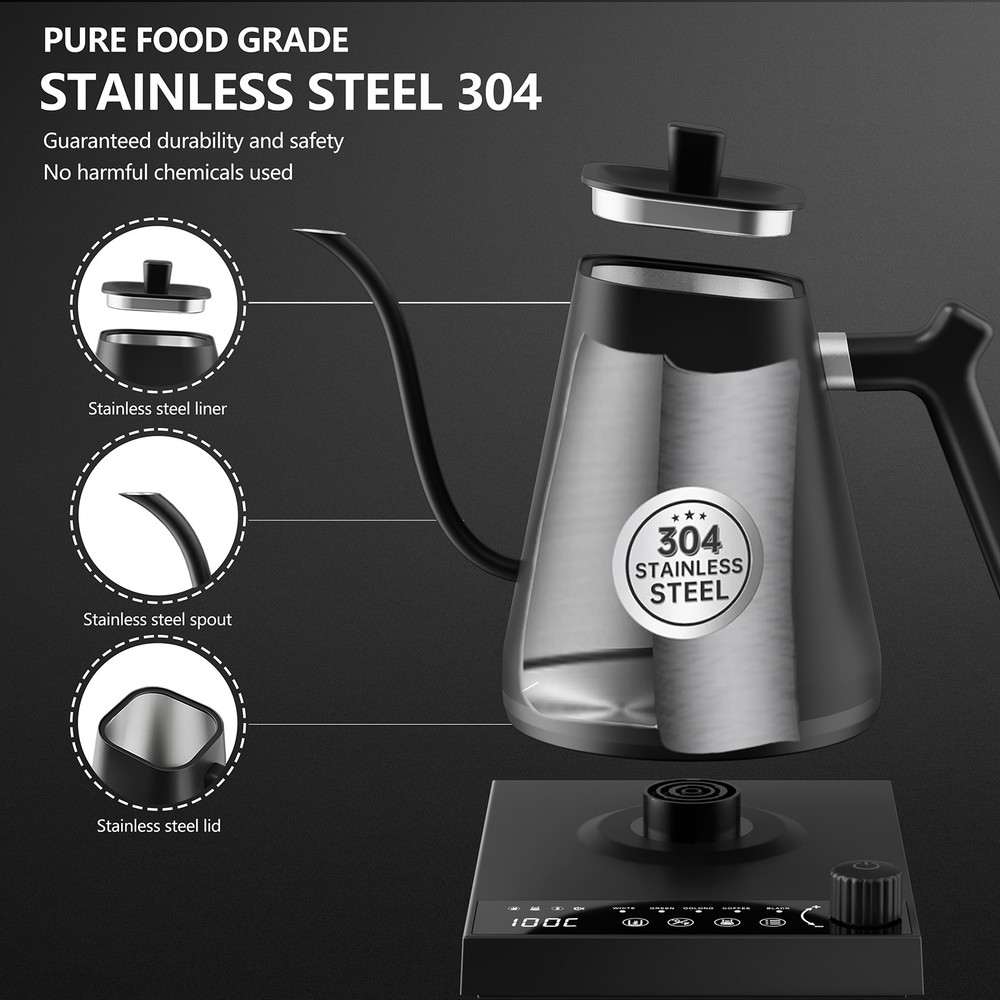 Electric Gooseneck Kettle Coffee & Teapot Quick Heating with Temperature Control