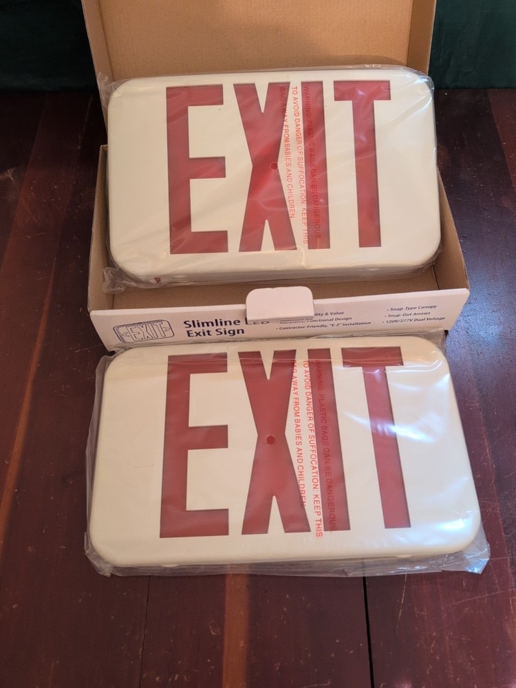 TCP Compact Exit Sign Red LED Emergency Exit Light Double Sided 22743 NOS