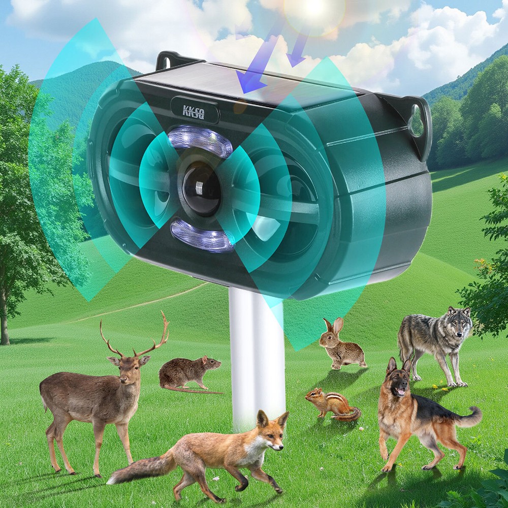 Solar Predator Strobe Light Red LED Deterrent Light Night Sonic Animal Repellers