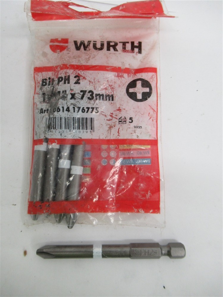 Wurth PH2 x 2-3/4" Phillips Insert Bit, 1/4" Hex, 5 Pack