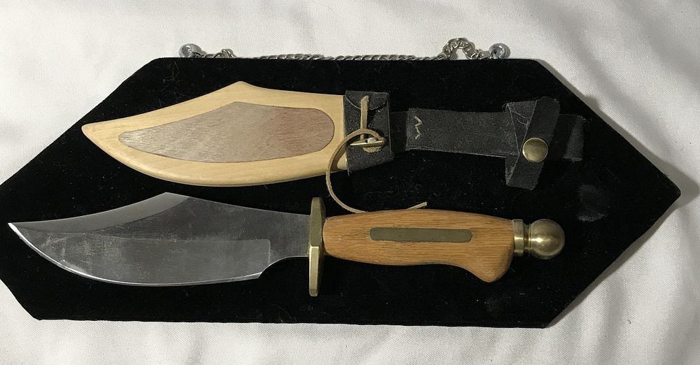 Bowie Knife & sheath, on display rack