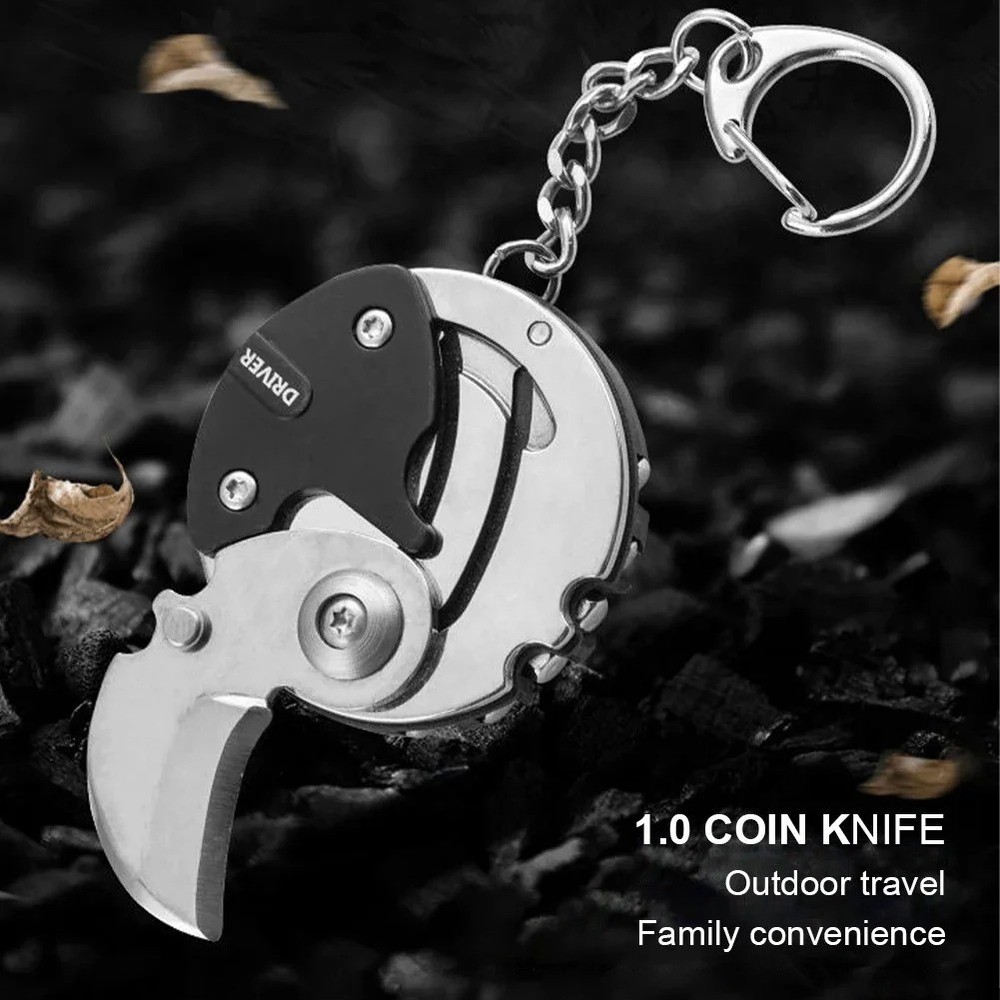 Multifunction Keychain Screwdriver Hex Coin Folding EDC Tool Mini Knife