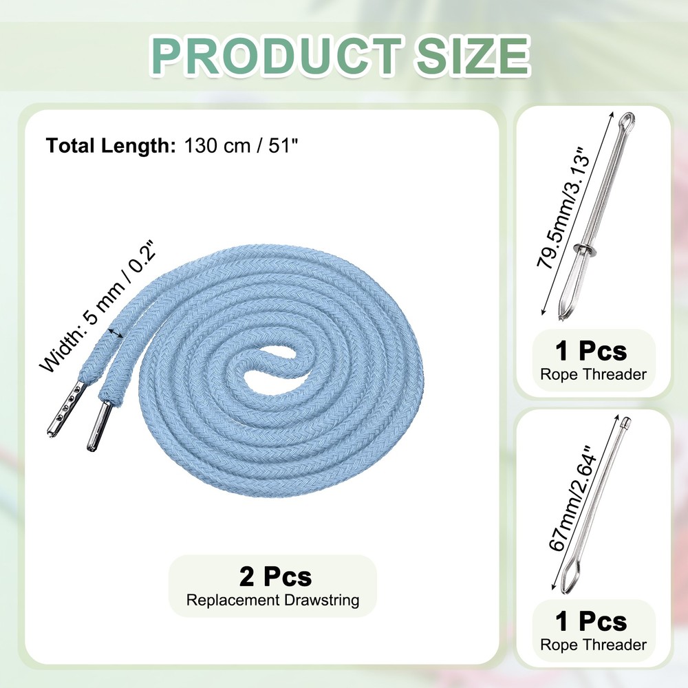 2pcs 51 Inch Replacement Drawstring Cords with Threaders, Sky Blue