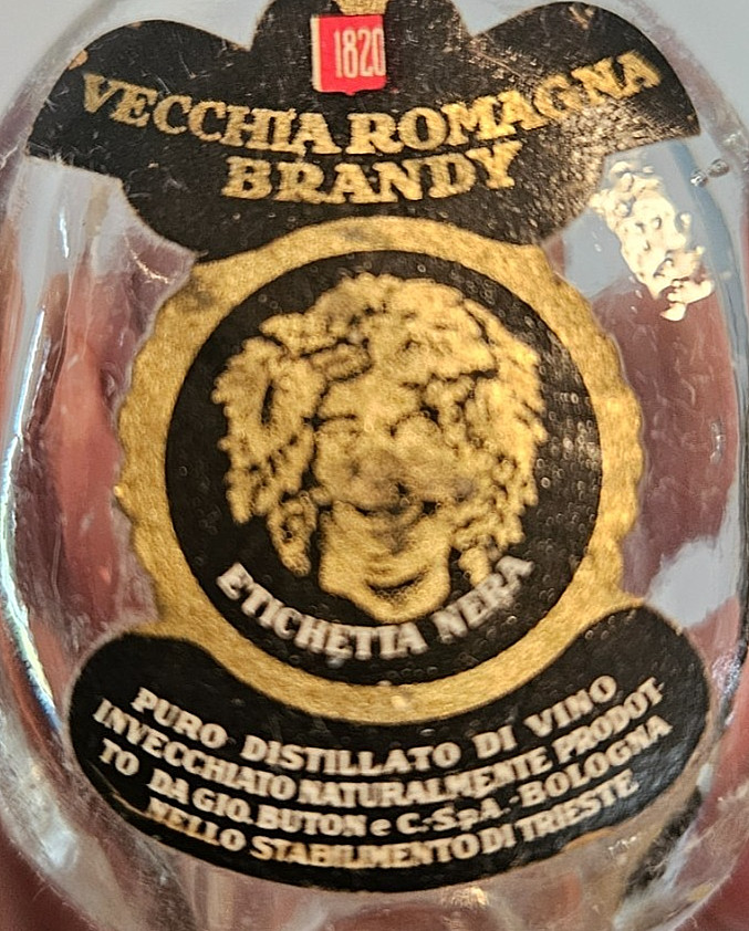 Vecchia Romagna Brandy Miniature Bottle Empty Glass