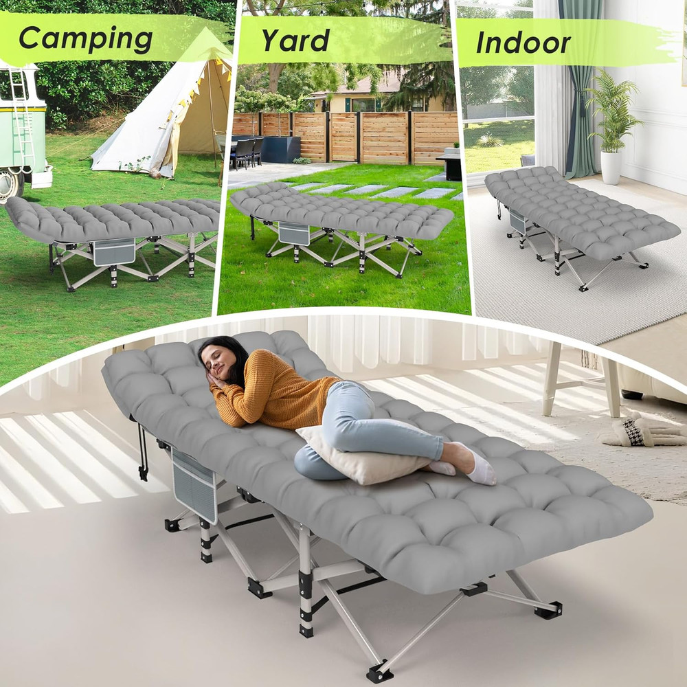Camping Cot, Folding Camping Cot Bed for Adults Sleeping 1200D Double Layer Oxfo