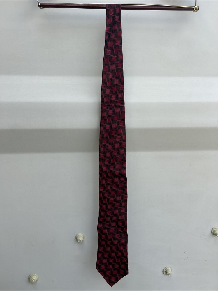 Bugatti 100% Imported Silk Red And Black Geometric Tie
