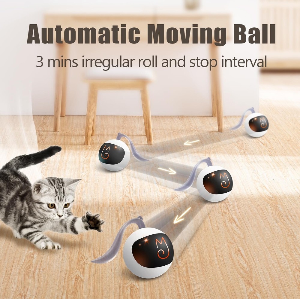 Migipaws Interactive Cat Ball Toy Set, Fun Tracker, Automatic Rolling Chase B...