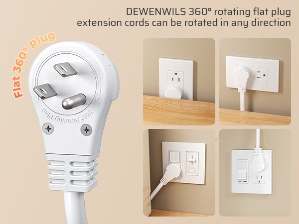 DEWENWILS 10FT Flat Plug Power Strip, 3 Outlets Space Saving Rotating Plug