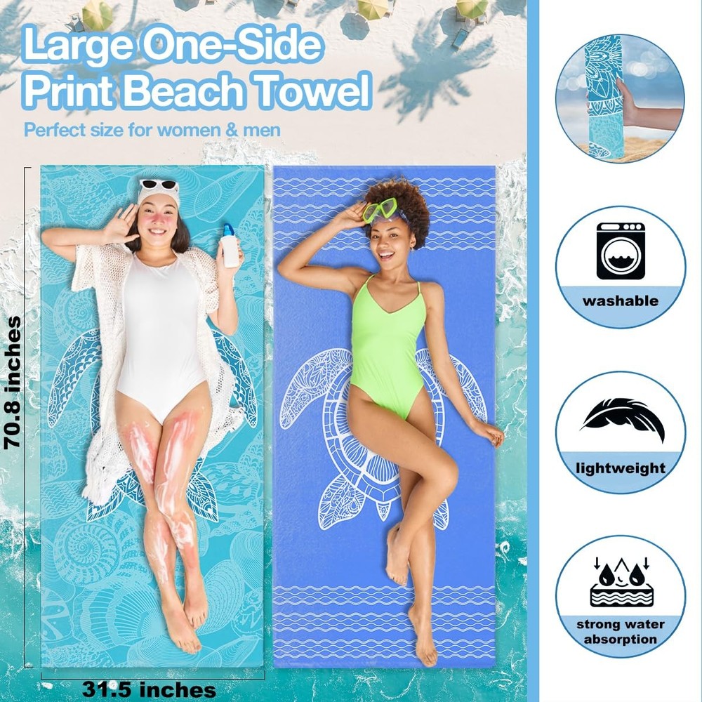 2 Pack Ocean Sea Turtle Beach Towel Microfiber Soft Thin Lightweight Quick Dr...