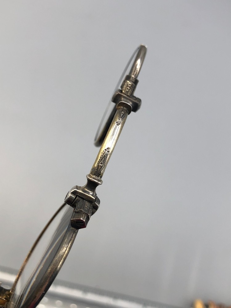 Antique Lorgnette Opera folding Spectacles 7.75", Silver plated handle