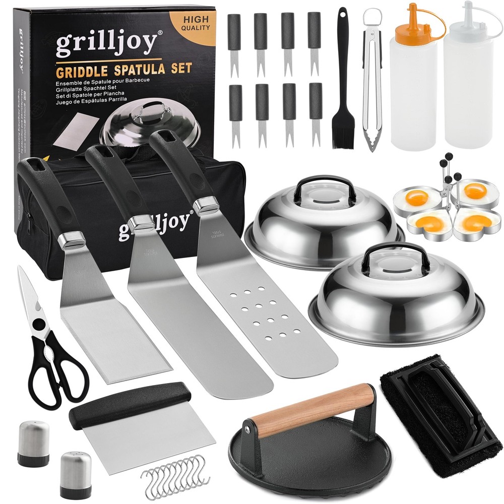Professional Griddle Accessories Kit Set with Smash Burger Press - Extra Thick