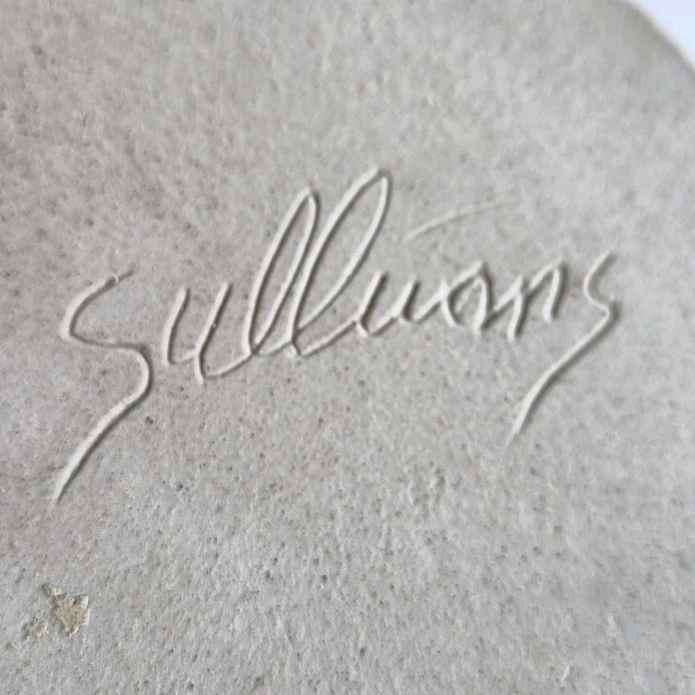 MCM Signed Sullivans Two Intertwined Dolphins 6" Celadon Round Tile Trivet