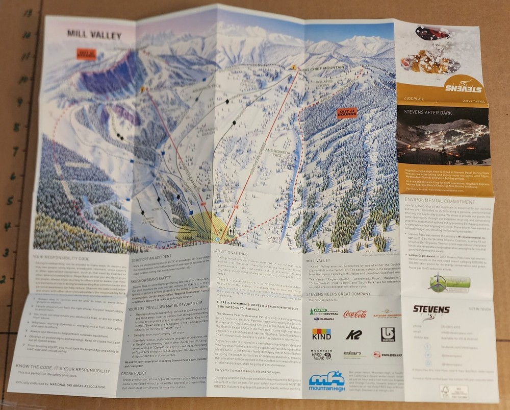 2016/17 STEVENS PASS SKI AREA TRAIL MAP. WASHINGTON. MINT