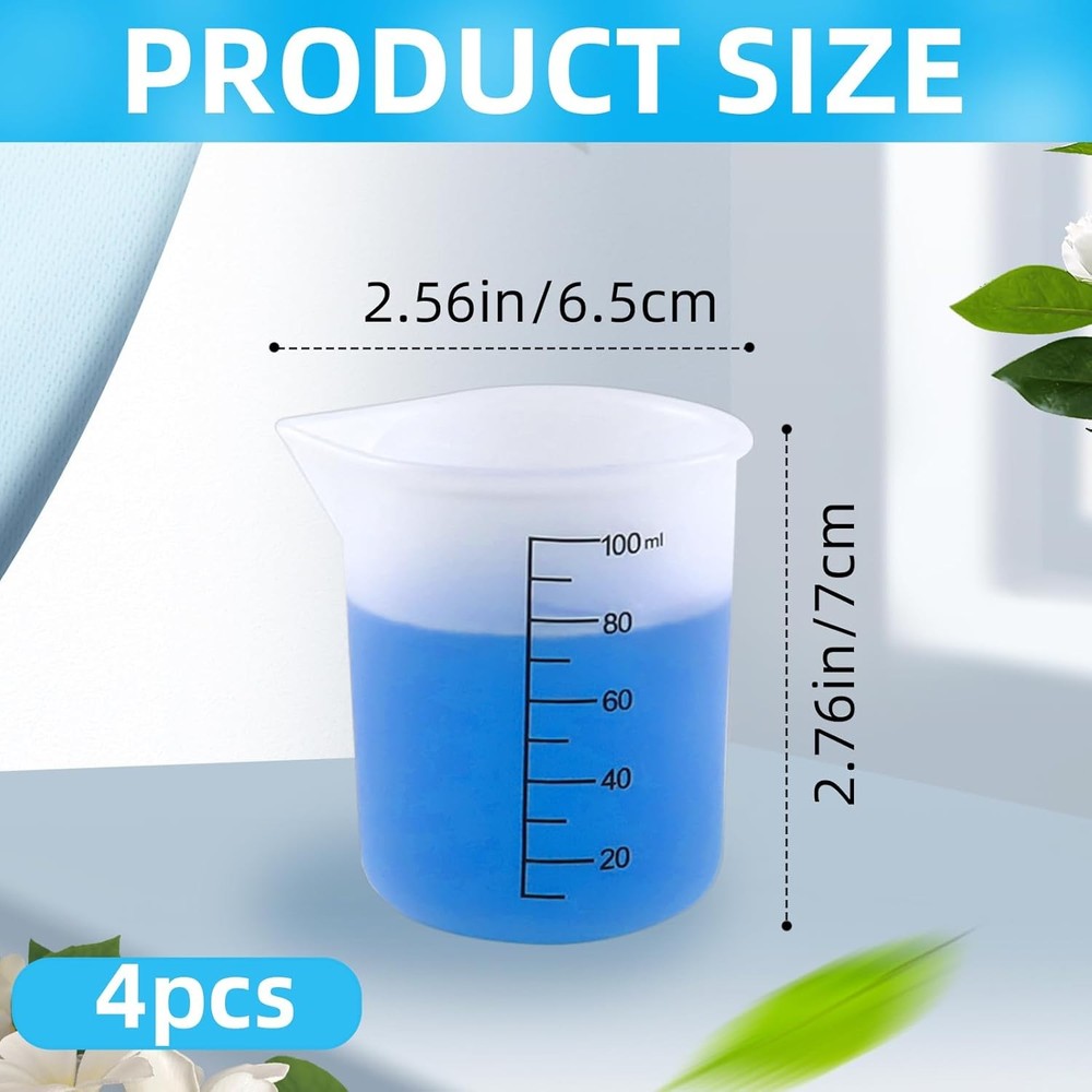 4-Pack Reusable Silicone Measuring Cups 100ml for Laundry, DIY & Crafts