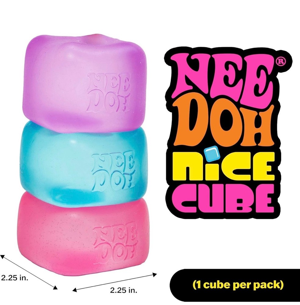 Nee Doh Pink Ice Block Solid Squish Cube Stress Squeeze