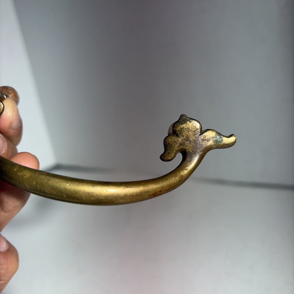 Antique Vintage Victorian Single Brass Drawer Pull Handle Floral