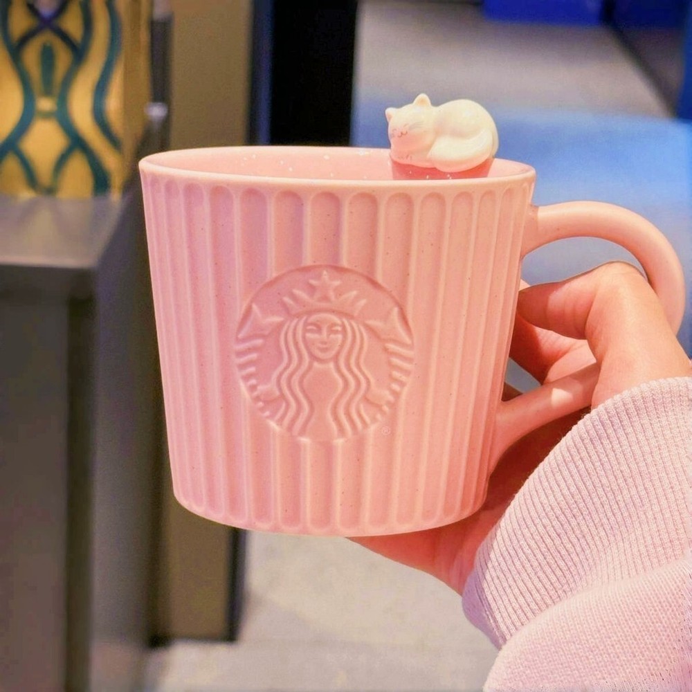 Starbucks Cup Pink Three-dimensional Cat Ceramic Cup Office Desktop Drinking Cup