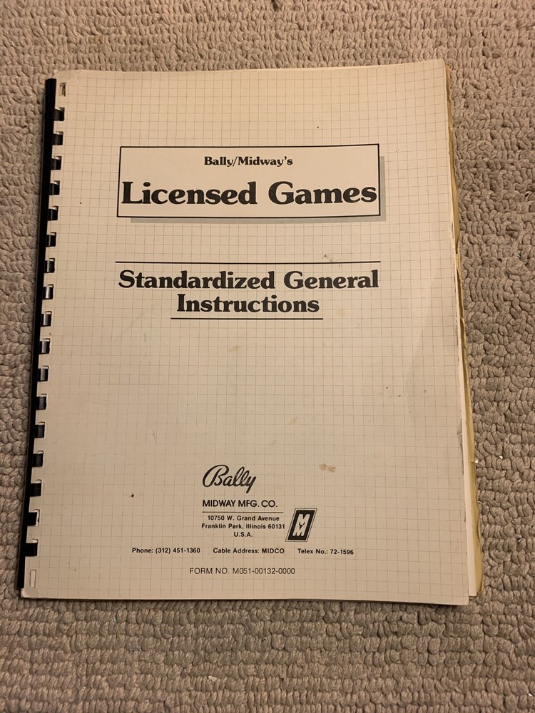 original Bally Midway Standardized General instructions Arcade video game manual
